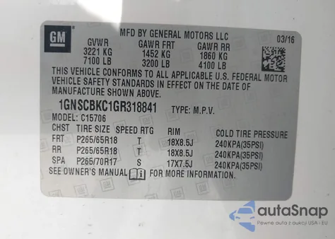 2016 Chevrolet Tahoe Lt from USA, damaged, VIN 1GNSCBKC1GR318841